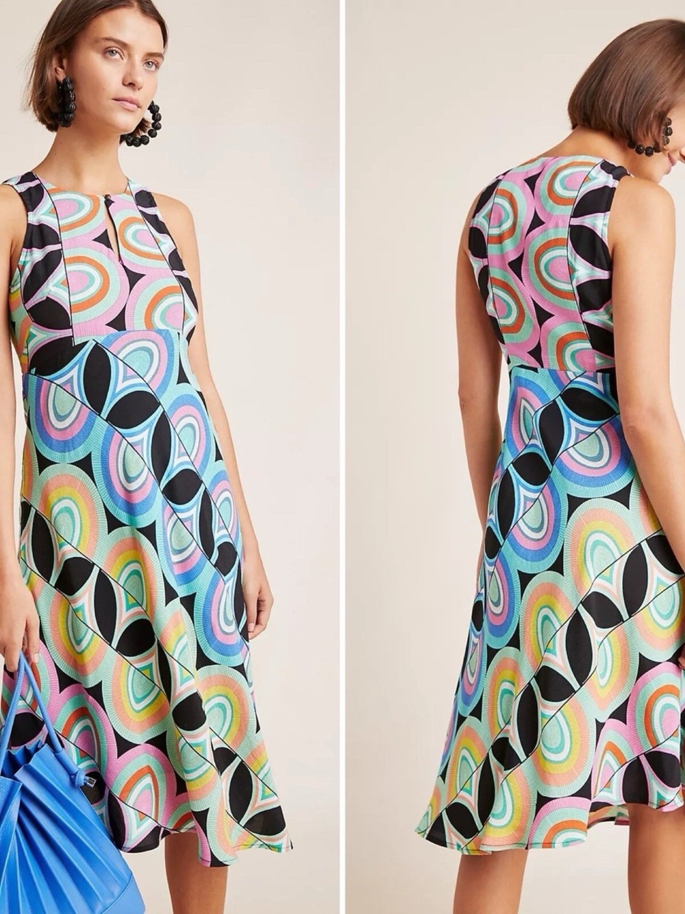 Anthropologie Multicolor Geometric Midi Dress with Black Accents